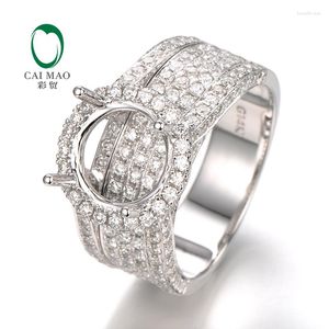 Anillos de clúster Caimao Configuración de anillo semi de corte redondo de 9 mm 1.79 CT Diamante de 14k Conexión de oro blanco Joyería fina