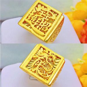 Anillos de racimo Anillo Feng chino para hombres Sólido 22k Oro Amuleto abierto Riqueza Compromiso Boda Joyería de la suerte Regalos de cumpleaños