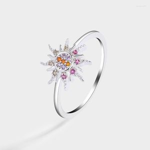 Cluster Anneaux Classique Arc-En-Tournesol Rubis Plein Diamant Couple Bague Pour Les Femmes S925 En Argent Sterling Anniversaire De Fiançailles Cadeau Bijoux