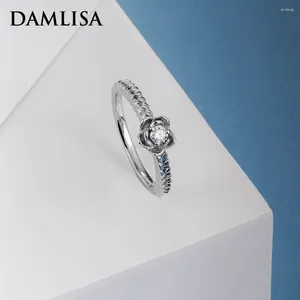 Cluster anneaux damlisa réel Moisanite Diamond Lotus Lotus Flower Ring 0.1Ct 3 mm Engagement de mariage pour les femmes 925 Bijoux fins en argent sterling