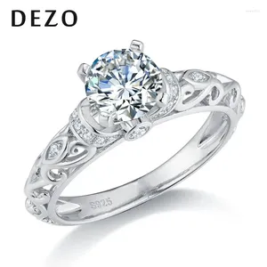 Bagues de cluster Dezo Vintage Style Moissanite Engagement pour femmes Total 1.17ctw 925 Sterling Silver Round VVS1 D Couleur GRA Certificat