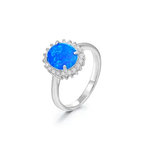 Bagues en grappe Mode 925 Sterling Silver Zircon Synthétique Gemstones Opal Ring Pour Femmes Géométrie Conception Classique Simple Femme CZ Bijoux