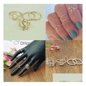 Cluster Anneaux De Mode Sier Or Chérie Arbre Feuille Feuilles Nail Bande Mi-Doigt Anneau Ensemble Pour Les Femmes Knuckle Bijoux 1Setis4Pcs Drop D Dhjoe