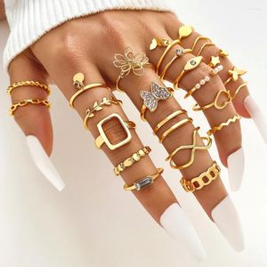 Cluster Anneaux Fnio Vintage Géométrique Butterfly Flower Set for Women Girls Fashion Irregular Dinger Gift 2024 Femme Jewelry Party