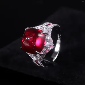 Bagues de cluster Gem's Ballet Vintage Lab créé Ruby Art Déco Bague 925 Sterling Silver Gemstone Déclaration pour les femmes Juillet Birthstone