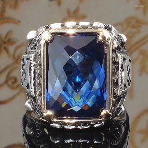 Bagues de cluster couleur or avec zircon bleu pour hommes mode hommes mariage fiançailles fête anniversaire cadeau vente entière