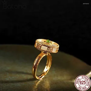 Cluster anneaux en or jade naturel rotatif 925 argent pur pour les femmes anneau de pierre précieuse de luxe vintage