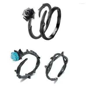 Bagues de cluster gothique noir épines punk couple jumelé bleu cristal rose déclaration bague pour hommes femmes amis bijoux de mode