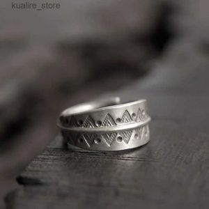 Bagues de cluster faites à la main en argent sterling large anneau pour hommes femmes ouvert redimensionnable indien trace rétro rustique doigt accessoires bijoux L240315