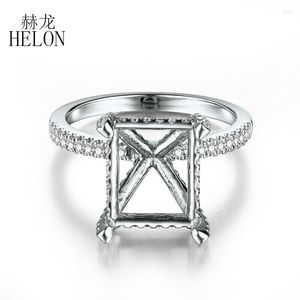 Anillos de racimo HELON corte de cojín 11x9mm sólido 14K oro blanco 0.5ct diamantes naturales Semi montaje compromiso Weddng anillo mujeres joyería de moda