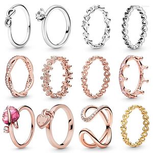 Bagues de cluster Haute Qualité Original 925 Sterling Argent Pan Bague Enveloppé Ouvert Infinity En Forme De Coeur Cadenas DIY Bijoux