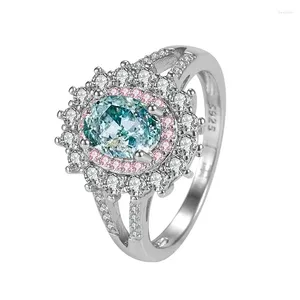 Bagues de cluster Hoyon 925 Couleur Argent Luxe Diamant Topaz Bague Fiançailles De Mariage Rose Cristal Zircon Cadeau De Mode Boîte À Bijoux