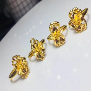 Anillos de racimo HX 24K Anillo de oro puro Real AU 999 Sólido Elegante Corazón brillante Hermosa Joyería de moda exclusiva Vender 2021253V