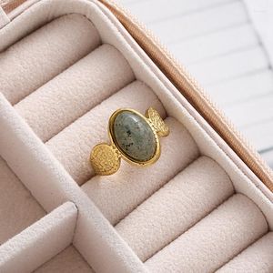 Anillos de racimo en incrustaciones de piedra natural gris para mujer Moda Acero inoxidable Chapado en oro Anillo abierto Joyería de boda Comprar lotes al por mayor