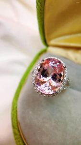 Anillos de racimo JY Joyería fina Sólido 18K Naturaleza Rosa Morganita 6.590ct Diamantes de piedras preciosas para mujeres Regalos