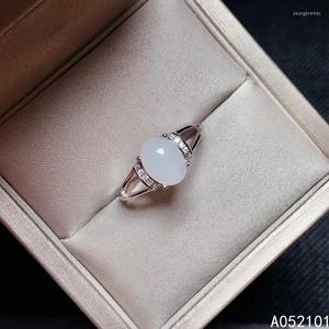 KJJEAXCMY Fine Jewelry S925 Sterling Silver Incrusté Naturel Blanc Jade Girl Luxury Ring Support Test Chinese Style Selling