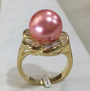 Bagues en grappe pour femme 18 kgp incrusté de cristal en forme de fleur 12 mm rose coquille perle bague tendance taille 6/7/8/9/10