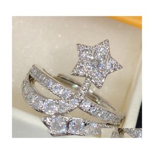 Bagues de cluster Luxueux et Beautif Trend Light Luxe Étoile à cinq branches Shining FL Diamond Comet Overlap Open Ring Cérémonie Party en DHC5A