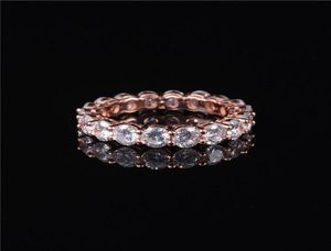 Cluster Anneaux Luxury 925 Silver 18K Rose Gold Setting Pave Full Eternity Band Engagement Wedding Diamond Platinum Ring Jewelry8101233