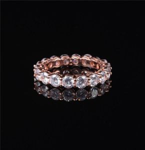 Cluster Anneaux Luxury 925 Silver 18K Rose Gold Setting Pave Full Eternity Band Engagement Wedding Diamond Platinum Ring Jewelry8213439