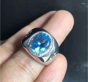 Anneaux de cluster Homme Bague Mariage Topaz Gem Doigt Naturel Véritable Bleu 925 Sterling Argent En Gros Pour Hommes ou Femmes