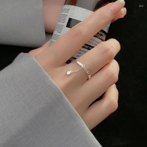 Bagues de grappe MEETSOFT 925 Sterling Silver Minimalist Chain Long Tassel Round Opening Ring For Women Engagement Trendy Fine Jewelry