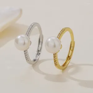 Cluster Anneaux Natural Natural Ewater Pearl Micro Diamond Zircon Ring à la mode NICHE SIMPLE PERSONNALITÉ PLUSSABLE Modèle de femmes ajusté