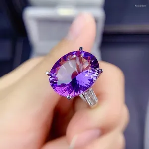 Bagues de cluster Naturel Purple Amethyst Quartz Bague réglable 14x12mm Femme Clear Faceted Perle 925 Argent Riche Pierre AAAAA