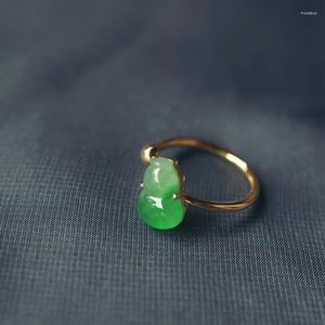 Anillos de racimo Semilla natural Calcedonia verde Calabaza Apertura Anillo ajustable Retro Luz Diseño de lujo Encanto Mujer Marca Plata