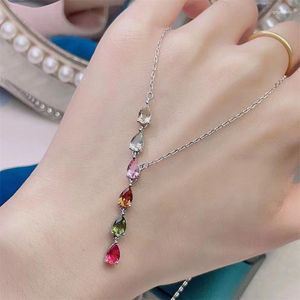 Bagues en grappe Collier en tourmaline naturelle Couleur bonbon Correspondant à l'argent sterling 925 Fait de vêtements de tous les jours pour femmes