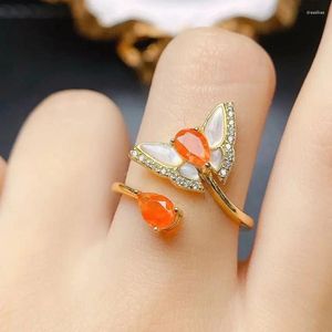 Bagues de cluster Orange Opal Bague avec coquille blanche 925 Argent Naturel Véritable Feu Femme pour fiançailles Cadeau de fête d'anniversaire