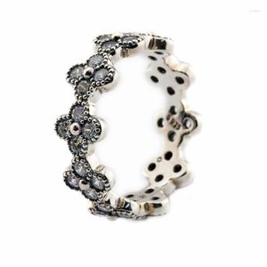 Anillos de racimo Oriental Blossom Clear CZ para mujer, joyería de plata de ley 925, flores de cristal, anillo para niña, accesorios