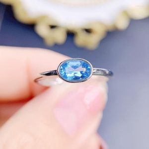 Bagues de grappe par bijoux Naturel Réel Topaze Bleue Ovale Simple Anneau 4 6mm 0.6ct Gemstone 925 Sterling Silver Fine J22548