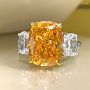 Anillos de racimo Producto 925 Plata esterlina Naranja Rosa Anillo 5A Zircon Ventas directas de fábrica 10 13 Floral para mujeres