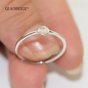 QIAOBEIGE Sterling-Argent-Bijoux Bague Pour Femme Blanc Simple Perle Fit 6-7-8mm Base Réglage Perles Rhodium Argent