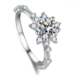 Anillos de racimo Real Moissanite Luxury Sun Flower Ring 1 Diamond Lotus Women Fancy Wedding Sterling Silver Jewelry Incluye caja