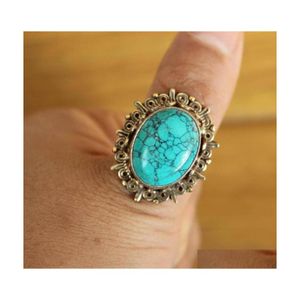 Cluster Rings Rg339 Ethnique Cuivre Tibétain Big Turquoises Turquois Stone Thumb Ring Handmade Népal Jewelry Drop Delivery Dhq7Y