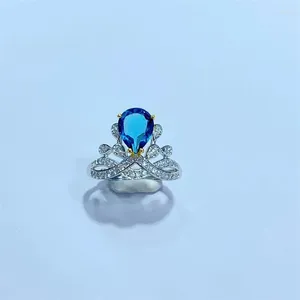 Cluster Anneaux Bijoux pour femme avec Natural London Blue Topaz Gemstone 7 9 mm Silver Lady Birthday Gift