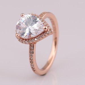 Cluster Anneaux Rose Radiant Teardrop With Crystal Ring For Women Authentic S925 Silver Silver Lady Jewelry Girl Girl Gift