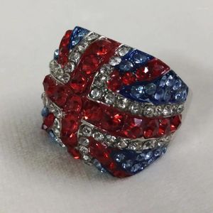 Anillos de racimo Royal Full Rhinestone Reino Unido Bandera Anillo Dia1.7cm 1.8cm para mujeres Fiesta de noche Regalo de aniversario de boda delicado