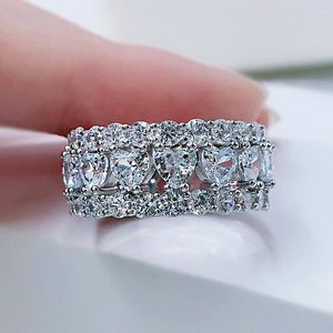 Cluster Rings S925 Argent Européen Et Américain Full Diamond Row Ring 4mm En Forme De Coeur Petite Femme Large