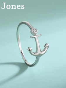 Bagues de cluster S925 Bague en argent sterling Femme Europe et États-Unis Simple Flèche Bateau Ancre Bijoux Usine En Gros 1 commande