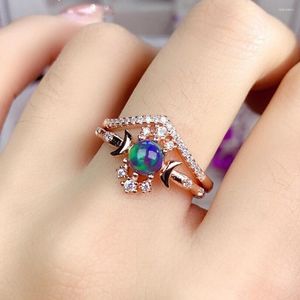 Anillos de racimo Venta de joyería de plata de ley 925 Conjuntos de anillos de luna de ópalo negro natural Compromiso Boda para regalo de mujer