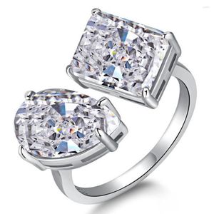 Anillos de racimo Tienda 925 Plata de ley Corte triturado Creado Moissanite Piedra preciosa Compromiso de boda Anillo abierto Joyería fina Regalos