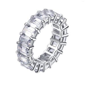 Cluster Rings Shop 925 Sterling Silver Emerald Cut High Carbon Diamonds Gemstone Wedding Band Bague de fiançailles Fine Jewelry Wholesale