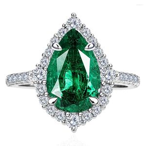 Bagues de cluster Shop Vintage 925 Sterling Silver Pear Cut 8 12 mm Emerald Padparadscha Gemstone Ring pour les femmes de fiançailles bijoux cadeau