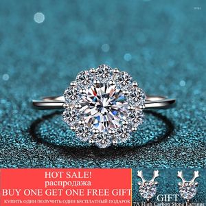 Cluster Rings Silver Original 925 Snowflake Ring Diamond Test Past Brilliant Cut 1 D Couleur Moissanite Engagement Gemstone JewelryCluster