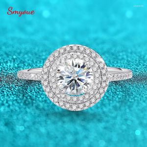 Cluster anneaux Smyoue 1CT 2CT Zircon / Moissanite pour les femmes Round Luxury Wedding Jewelry 925 Sterling Silver Lab Diamond Band Wholesale