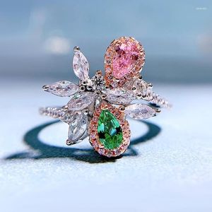 Anillos de clúster Spring Qiaoer 925 Sterling Silver 3 5 mm Pear Cut Lab Sapphire Emerald High Carbon Diamonds Gemstone Fine Jewely Wedding Ring