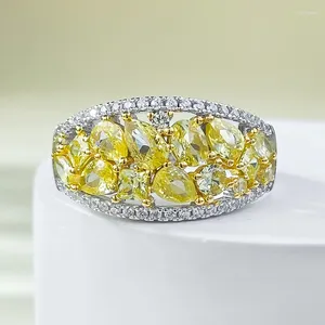 Anillos de clúster Springlady 925 Silver Topaz Synthetic Gemstone Diamante alto de carbono para mujeres Bodas de boda Joyería fina